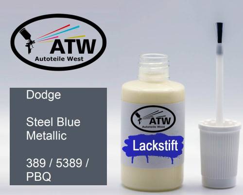 Dodge, Steel Blue Metallic, 389 / 5389 / PBQ: 20ml Lackstift, von ATW Autoteile West.